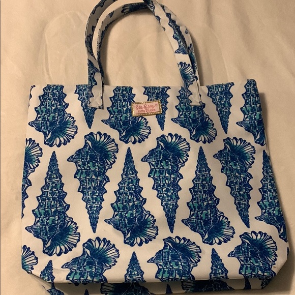 Large Vintage Lilly Pulitzer Blue Seashell Print Tote Bag - Picture 1 of 10